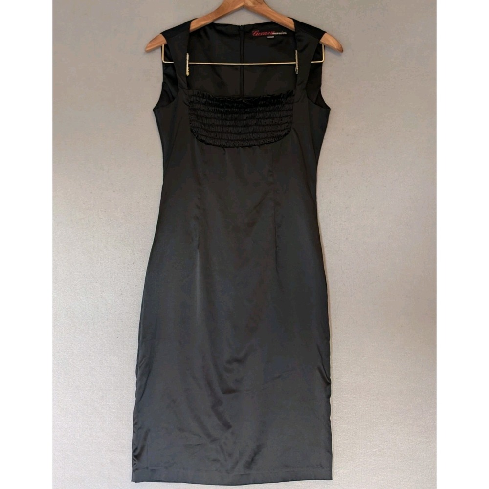 Vtg Miss Sixty‎ Y2K Deep Neck Coquette Bodycon Dress Medium Stretch Satin Italy